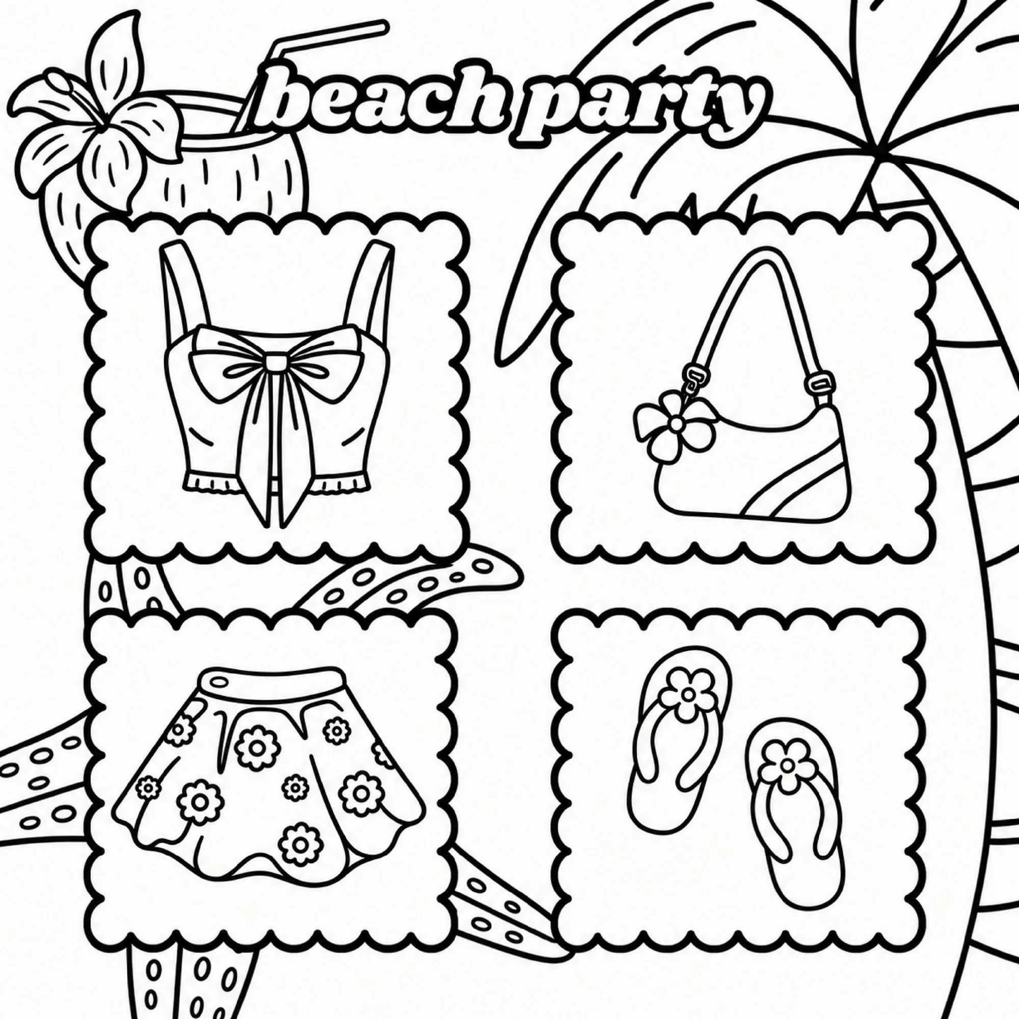 Uncolored outfit page — beach party